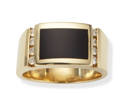 Mens Onyx Rings - 14K Yellow Gold Diamond & Black Onyx Mens Ring