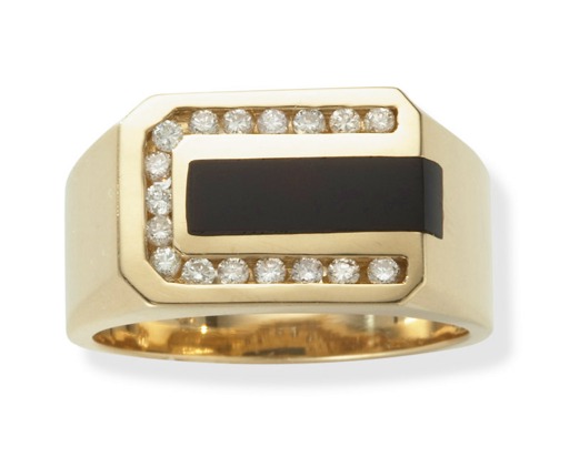 Black Onyx Ring Mens - Mens Rings Black Onyx & Diamond Ring - 14K