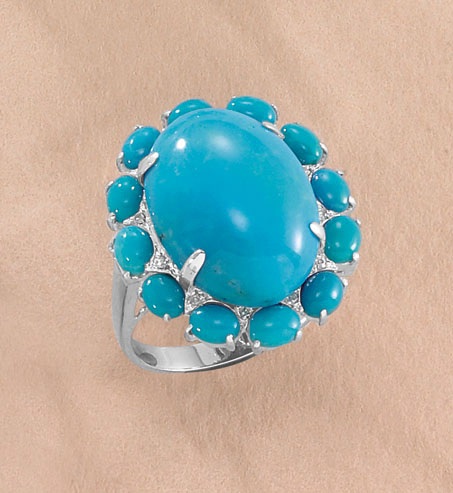 Gold And Turquoise Rings - Turquoise Jewelry 14k White Gold Oval Turquoise Ring With Diamonds