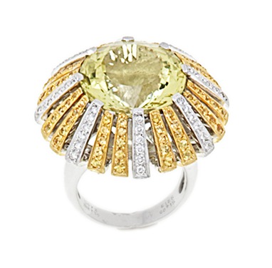 Rings - 18kt White And Yellow Gold Lemon Quartz Diamond And Yellow Sapphire Dome Ring