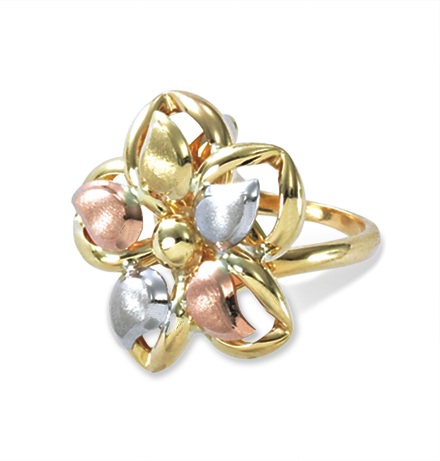  14k tri color gold flower ring