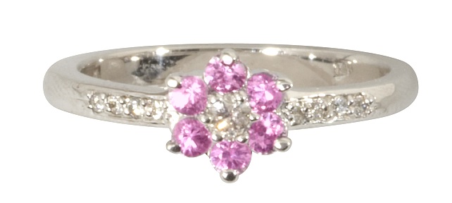 Sapphire Rings In White Gold - 14k White Gold Diamond And Pink Sapphire Ring