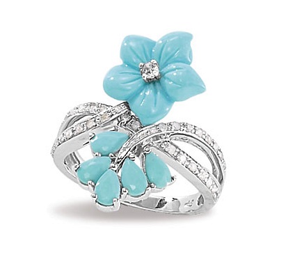 Gold And Turquoise Rings - Turquoise Jewelry 14k White Gold Turquoise Tanzanite And Diamond Flower Ring