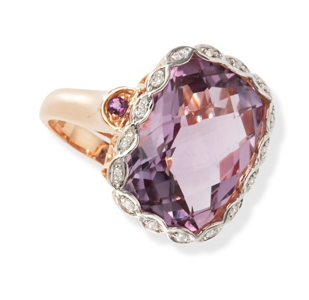 Pink Diamonds - 14kt Rose Gold Pink Amethyst Amethyst And Diamond Ring