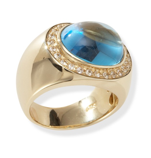 14k blue topaz cabochon and white sapphire ring