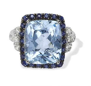 Diamond And Blue Topaz Rings - 18kt White Gold Diamond Blue Topaz And Sapphire Ring
