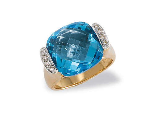 Diamond And Blue Topaz Rings - 14kt Gold Blue Topaz And Diamond Ring