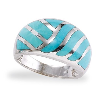 Gold And Turquoise Rings - Turquoise Jewelry 14kt White Gold Inlaid Turquoise Ring