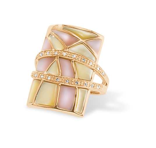 Mother Of Pearl Rings - 14kt Gold Mother Of Pearl & Diamond Ring