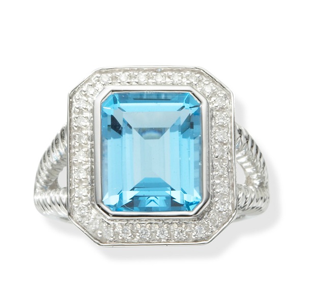 Diamond And Blue Topaz Rings - 14kt White Gold Blue Topaz And Diamond Ring