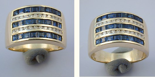 Mens Gold Jewelry - 14k Gold Ring With Sapphire Baguettes & Diamonds