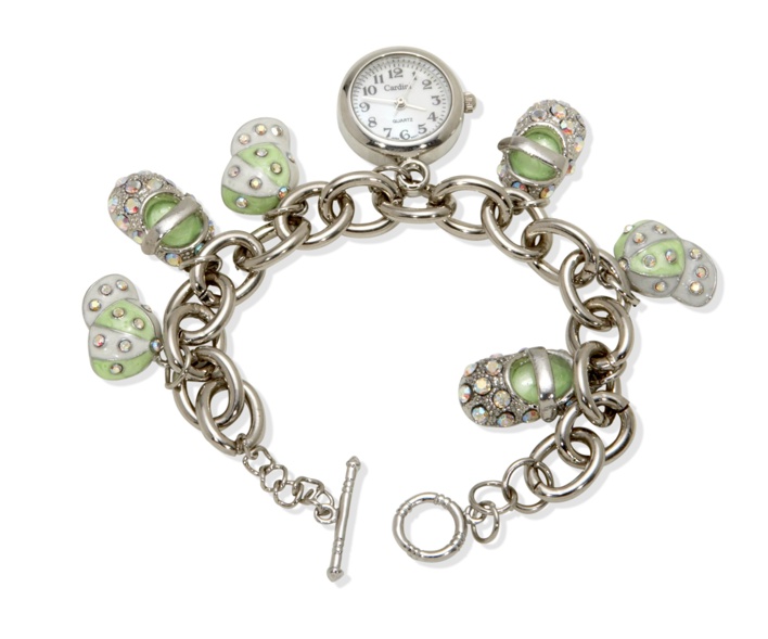 Swarovski Crystal Charm Bracelets - Swarovski Crystal Watch Lime Cap And Shoe Charm Bracelet